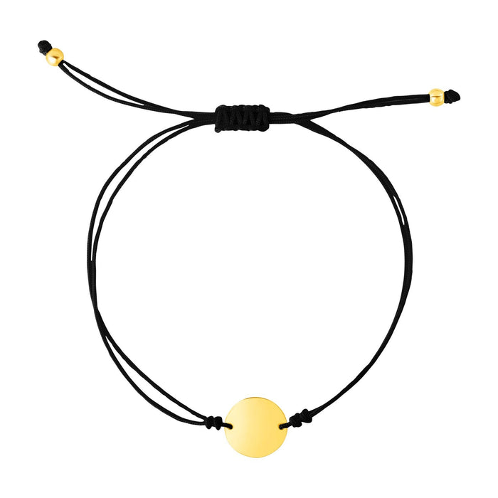 9 1/4 inch Black Cord Adjustable Bracelet with 14k Yellow Gold Circle by Avera Group