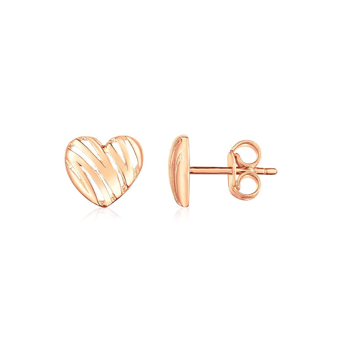 14K Rose Gold High Polish Scribble Heart Stud Earrings by Avera Group
