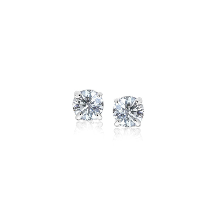 14k White Gold 3mm Faceted White Cubic Zirconia Stud Earrings by Avera Group
