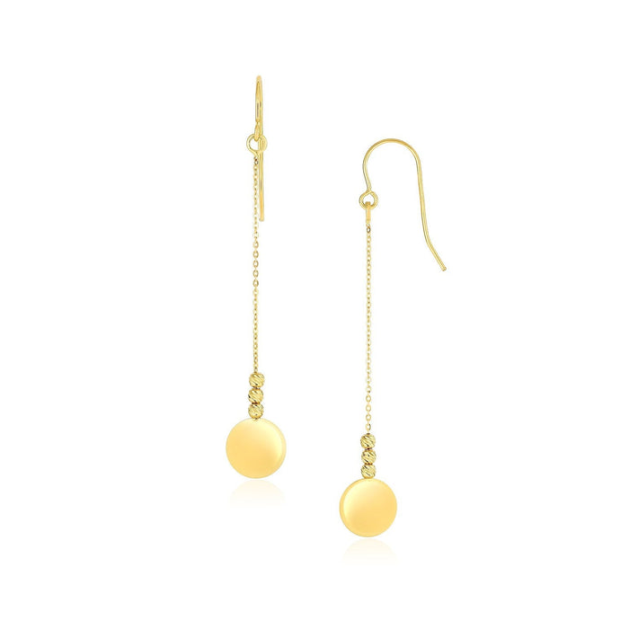 10k Yellow Gold Bead and Shiny Disc Drop Earrings by Avera Group