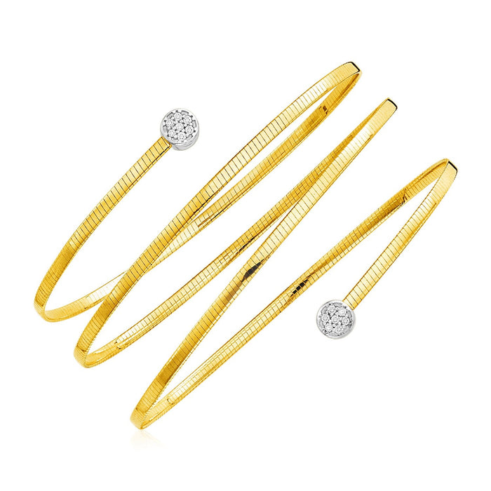 14k Two Tone Gold Spiral WrapAround Bangle Bracelet with Diamonds by Avera Group