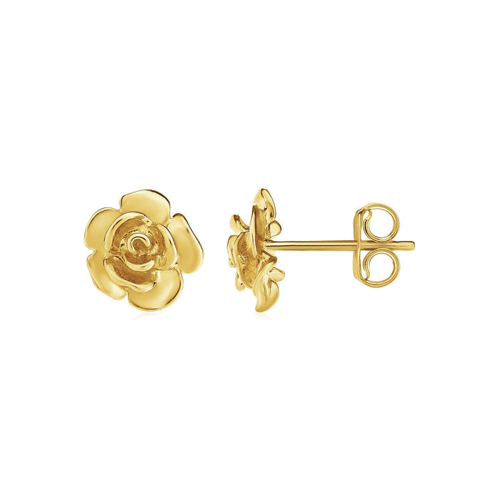 14k Yellow Gold Post Earrings with Roses by Avera Group