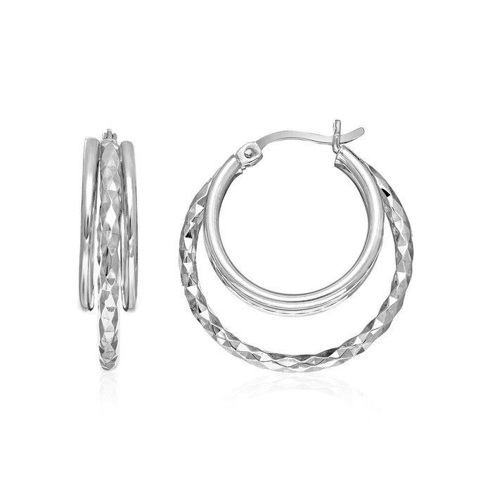 Two-Part Graduated Polished and Textured Hoop Earrings in Sterling Silver by Avera Group