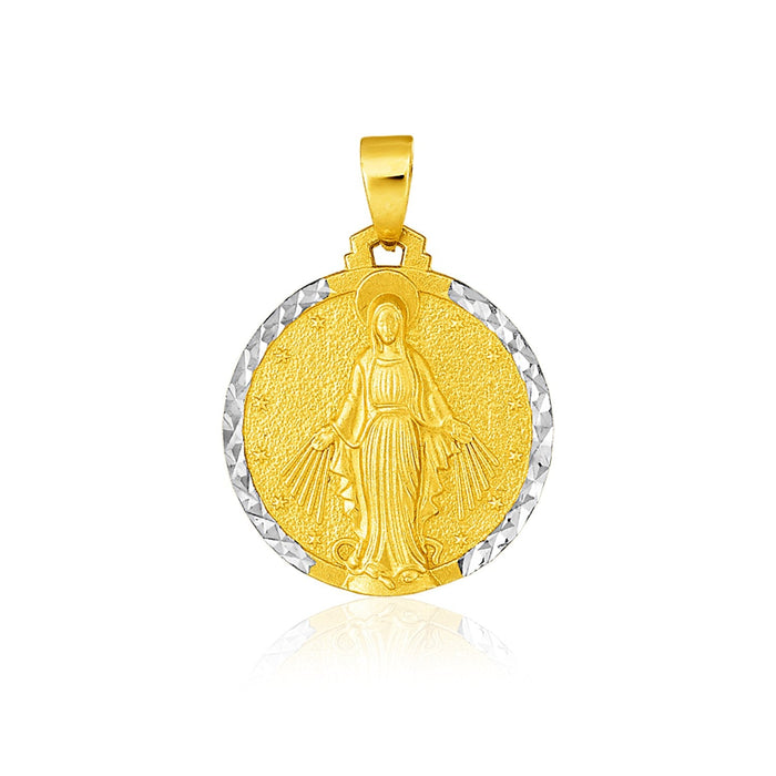 14k Two Tone Gold Round Religious Medal Pendant by Avera Group
