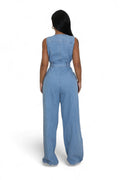 Denim Front Zipper Wide Leg Jumpsuit by The House of Stylez