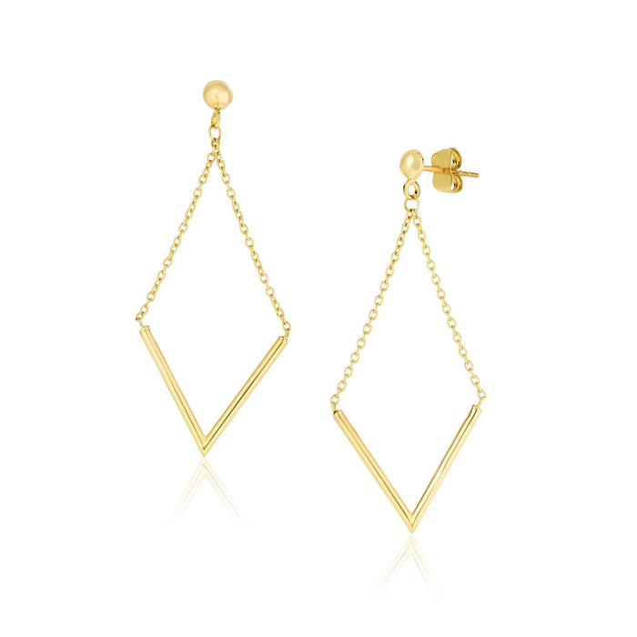 14k Yellow Gold Diamond Shape Chain Drop Earrings by Avera Group
