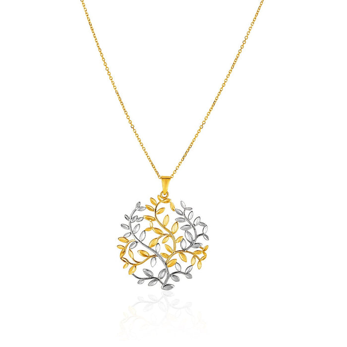 14k Two-Tone Yellow and White Gold Tree of Life Pendant by Avera Group