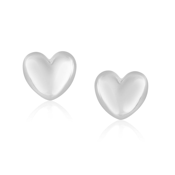 14k White Gold Puffed Heart Shape Shiny Earrings by Avera Group