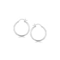 Sterling Silver Rhodium Plated Thin and Polished Hoop Motif Earrings (25mm) by Avera Group