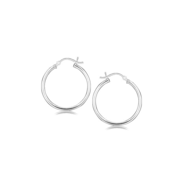 Sterling Silver Rhodium Plated Thin and Polished Hoop Motif Earrings (2x25mm) by Avera Group