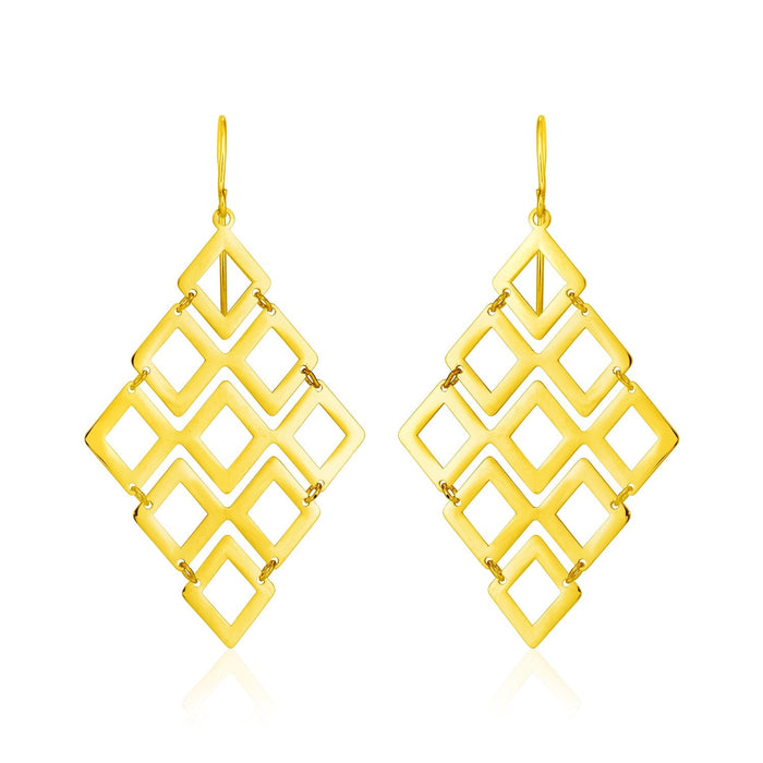 14k Yellow Gold Earrings with Polished Open Diamond Motifs by Avera Group