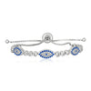 Sterling Silver Adjustable Enameled Evil Eye Bracelet with Cubic Zirconias