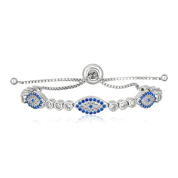 Sterling Silver Adjustable Enameled Evil Eye Bracelet with Cubic Zirconias (6.50 mm) by Avera Group