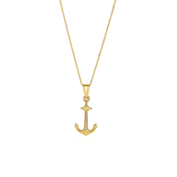 14k Yellow Gold Cable Chain with Anchor Pendant by Avera Group