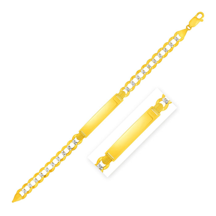 14k Two Tone Gold 8 1/2 inch Mens Curb Chain ID Bracelet with White Pave by Avera Group