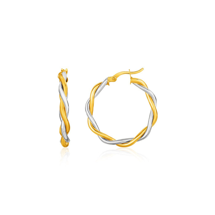 Two-Tone Twisted Wire Round Hoop Earrings in 10k Yellow and White Gold by Avera Group