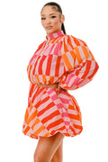 Balloon Long Sleeves Front Zipper Closure Crop Jacket & Mini Bubble Skirt -2 Piece Set by The House of Stylez
