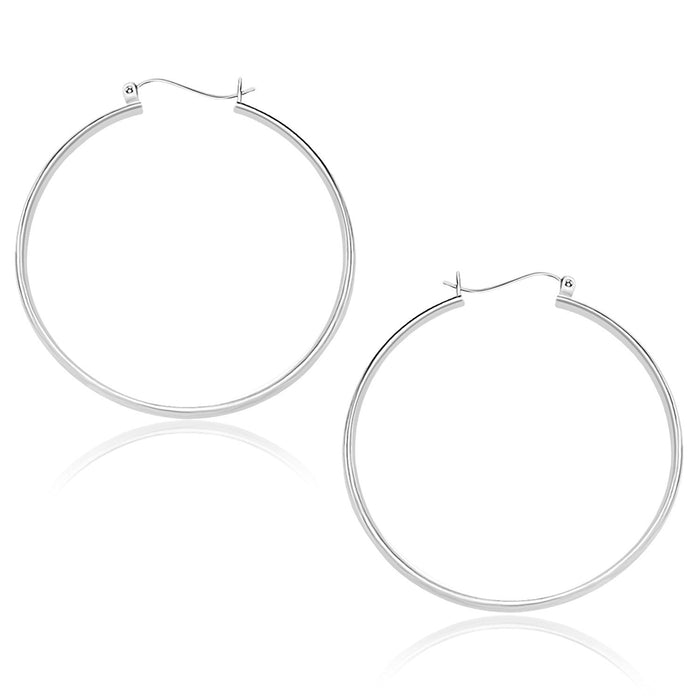 10k White Gold Polished Hoop Earrings (1.5x40mm) by Avera Group