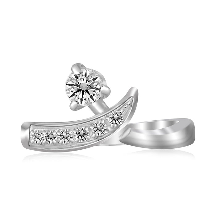 Sterling Silver Rhodium Plated Crossover Cubic Zirconia Accented Toe Ring by Avera Group