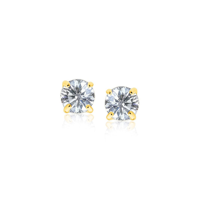 14k Yellow Gold Stud Earrings with White Hue Faceted Cubic Zirconia(4mm) by Avera Group