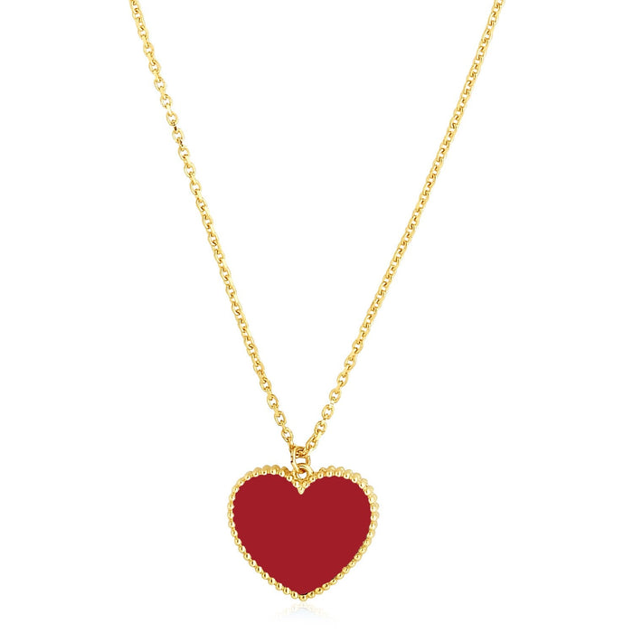14k Yellow Gold High Polish Heart Red Cornelia Paste Necklace by Avera Group