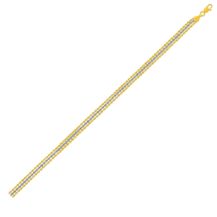 Triple Strand Rope Chain Bracelet in 10k Two Tone Gold by Avera Group