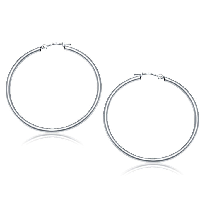 10k White Gold Polished Hoop Earrings (2x40 mm) by Avera Group