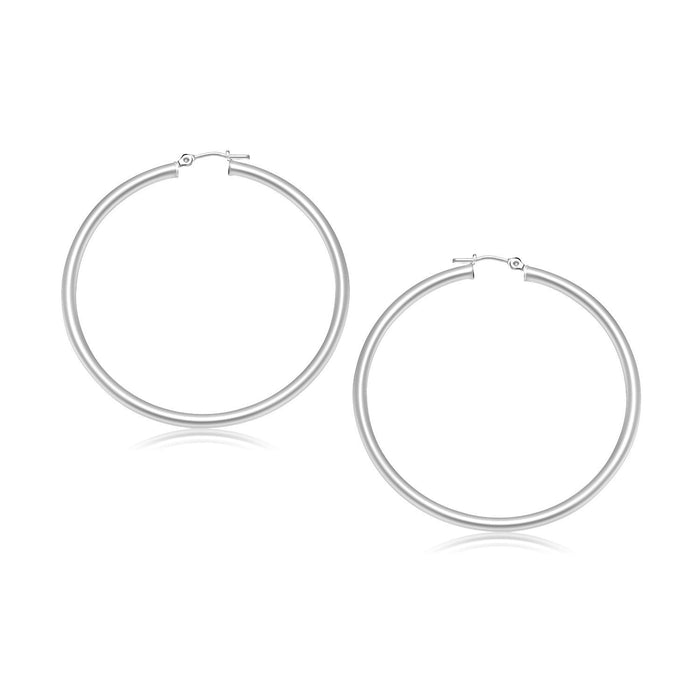 10k White Gold Polished Hoop Earrings (30 mm) by Avera Group