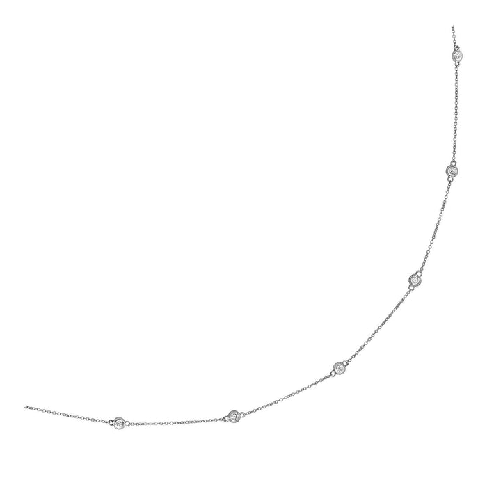 14k White Gold Station Necklace with Round Diamonds by Avera Group