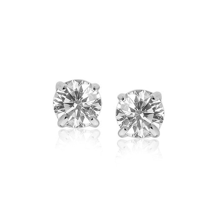 14k White Gold Stud Earrings with White Hue Faceted Cubic Zirconia(7mm) by Avera Group