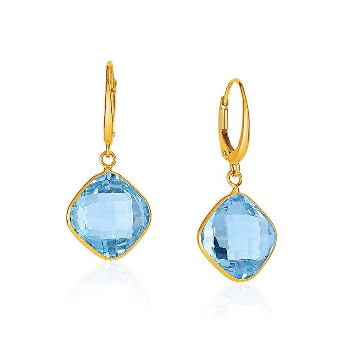 Drop Earrings with Blue Topaz Cushion Briolettes in 14k Yellow Gold by Avera Group