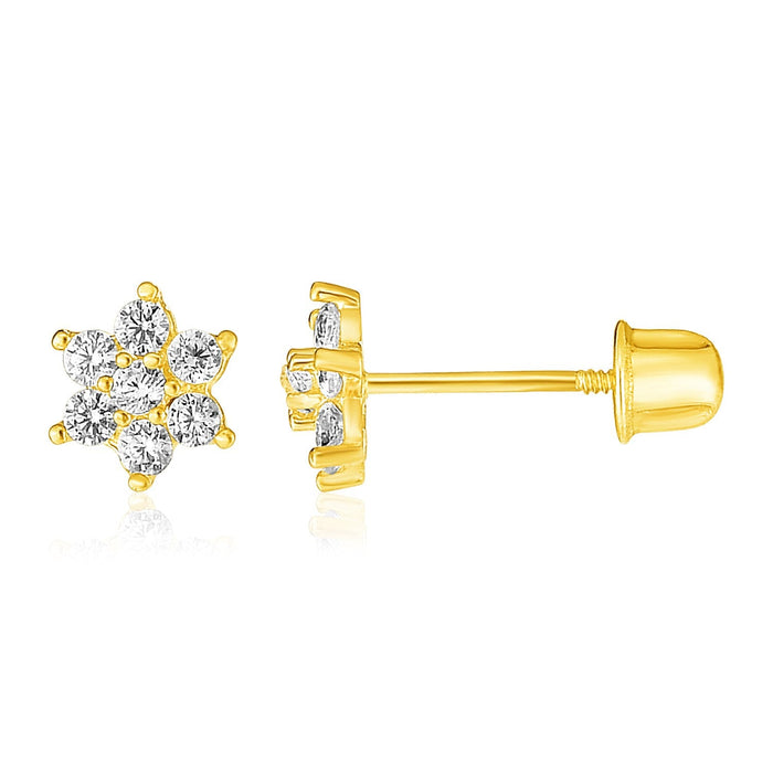 14k Yellow Gold Flower Childrens Earrings by Avera Group