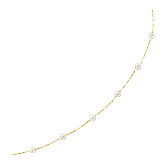 14k Yellow Gold Necklace with White Pearls by Avera Group