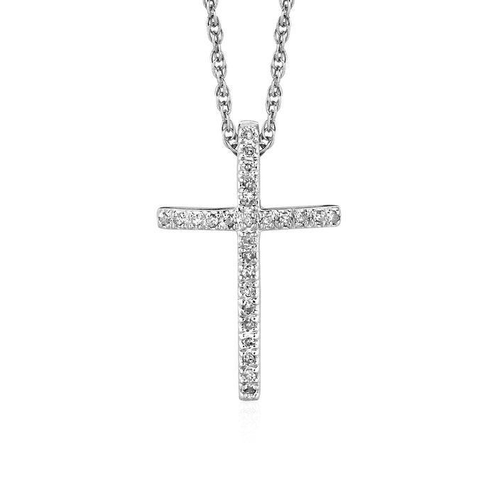Narrow Cross Pendant with Diamonds in Sterling Silver by Avera Group