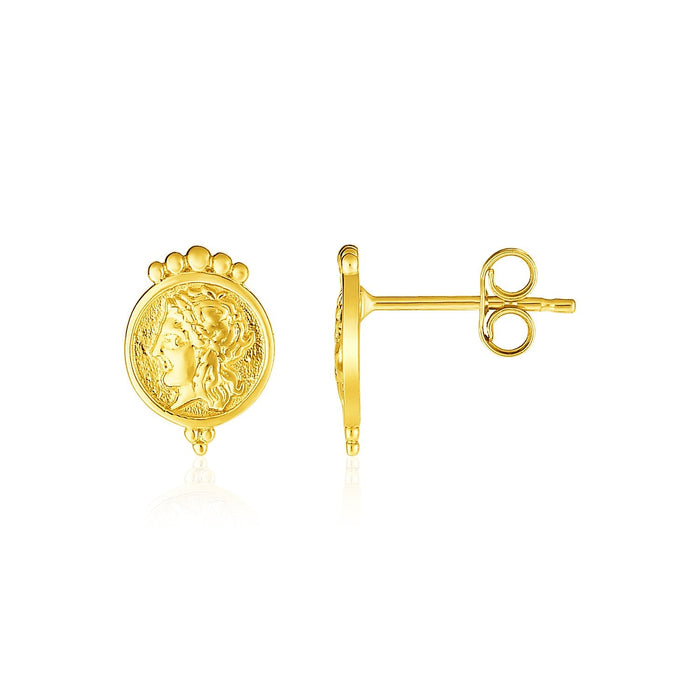 14k Yellow Gold Cameo Motif Post Earrings by Avera Group