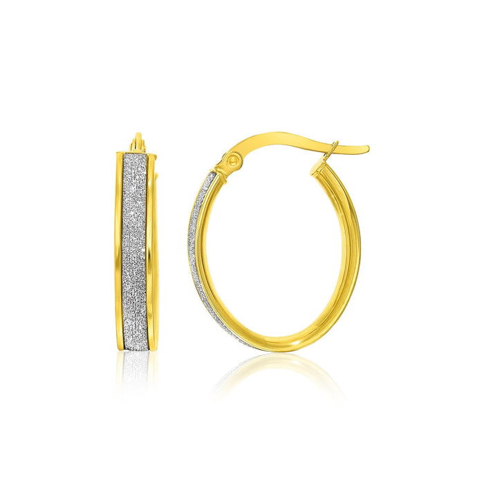 14k Two-Tone Gold Glitter Center Oval Hoop Earrings by Avera Group