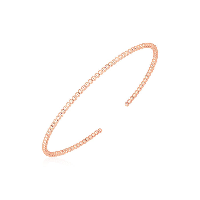 14k Rose Gold High Polish Bead Cuff Bangle (2mm) by Avera Group