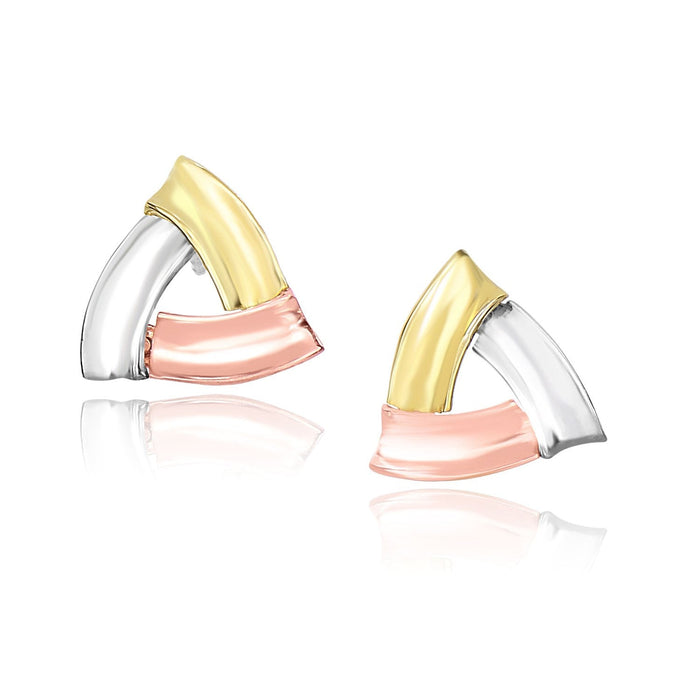 14k Tri-Color Gold Triangular Open Style Post Earrings by Avera Group