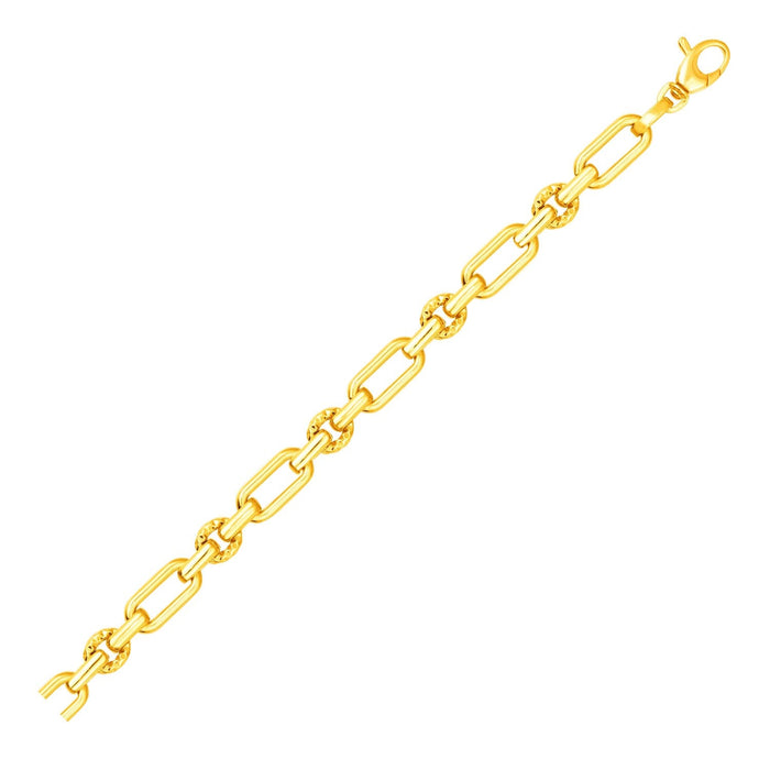 14k Yellow Gold Polished and Textured Link Bracelet (6.30 mm) by Avera Group