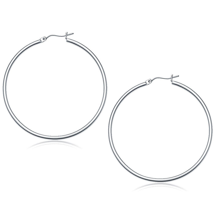 10k White Gold Polished Hoop Earrings (50 mm) by Avera Group