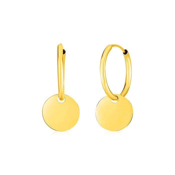 14k Yellow Gold Huggie Style Hoop Earrings with Circle Drops by Avera Group