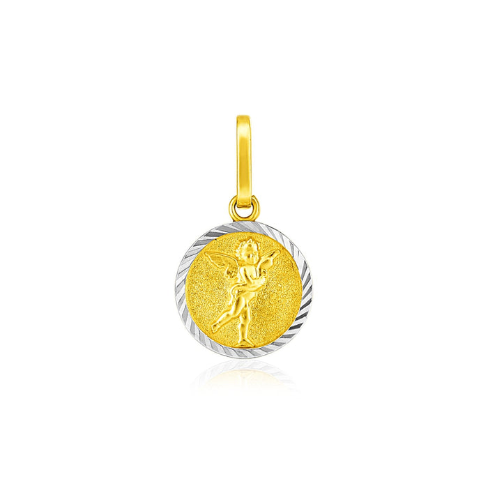 14k Two Tone Gold Small Round Textured Religious Medal Pendant by Avera Group