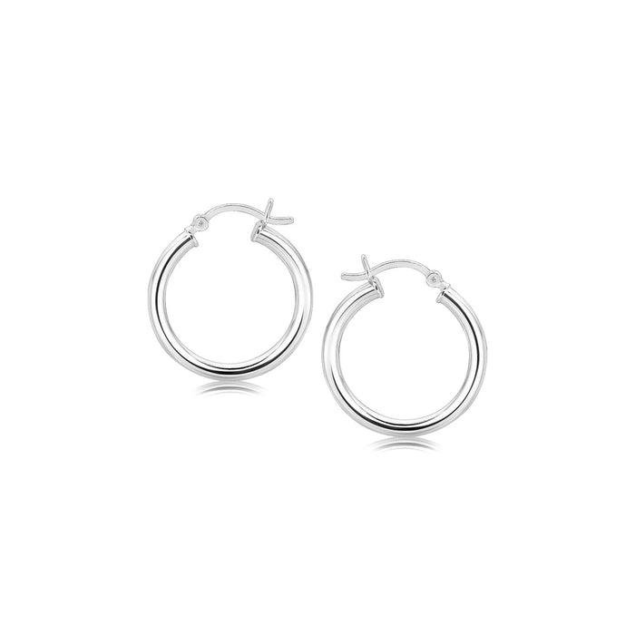 Sterling Silver Polished Hoop Motif Earrings with Rhodium Plating (20mm) by Avera Group
