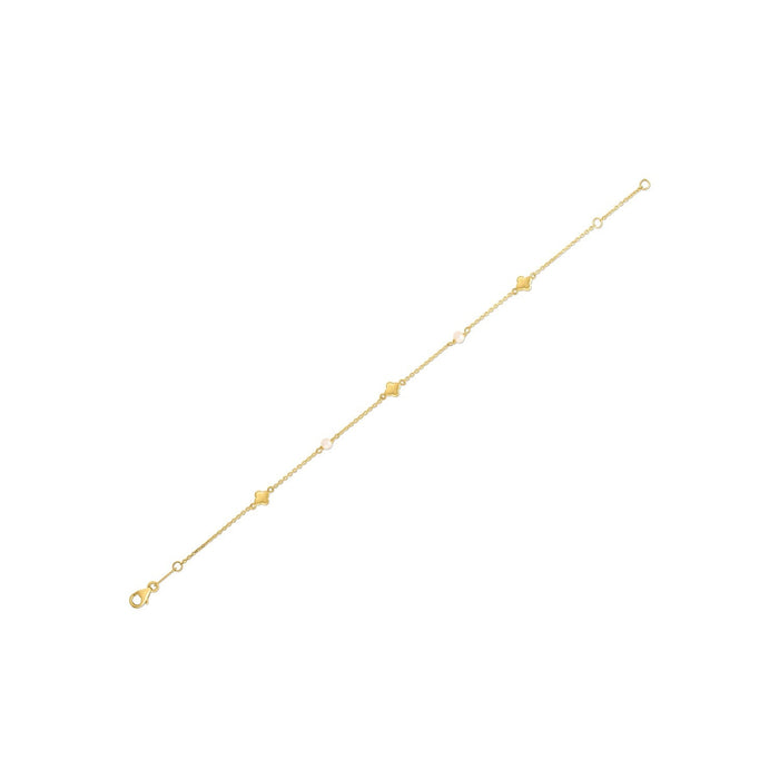 14k Yellow Gold Pearl Clover Bracelet by Avera Group