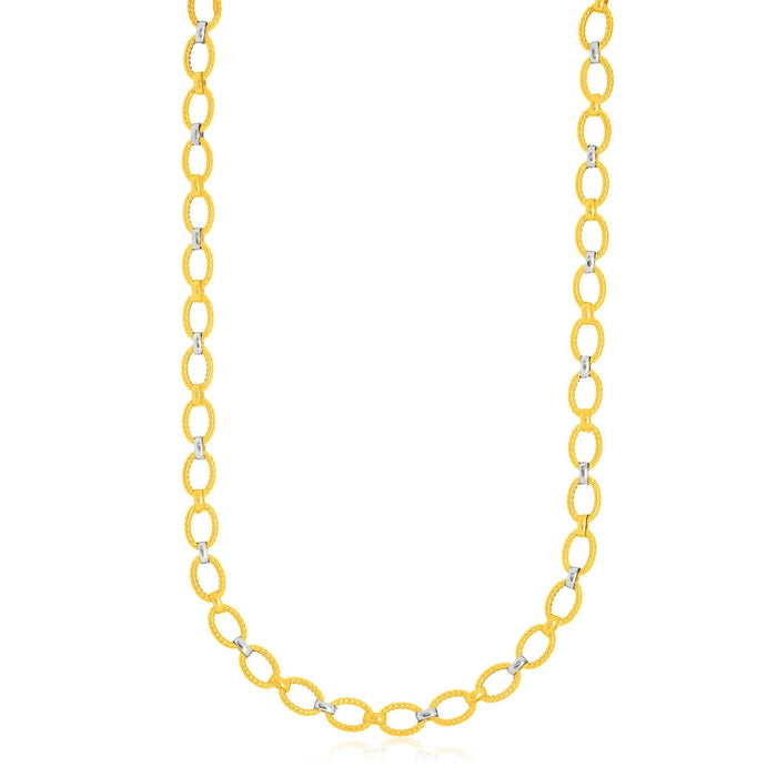 14k Two-Tone Gold Multi-Textured Oval Link Fancy Necklace by Avera Group