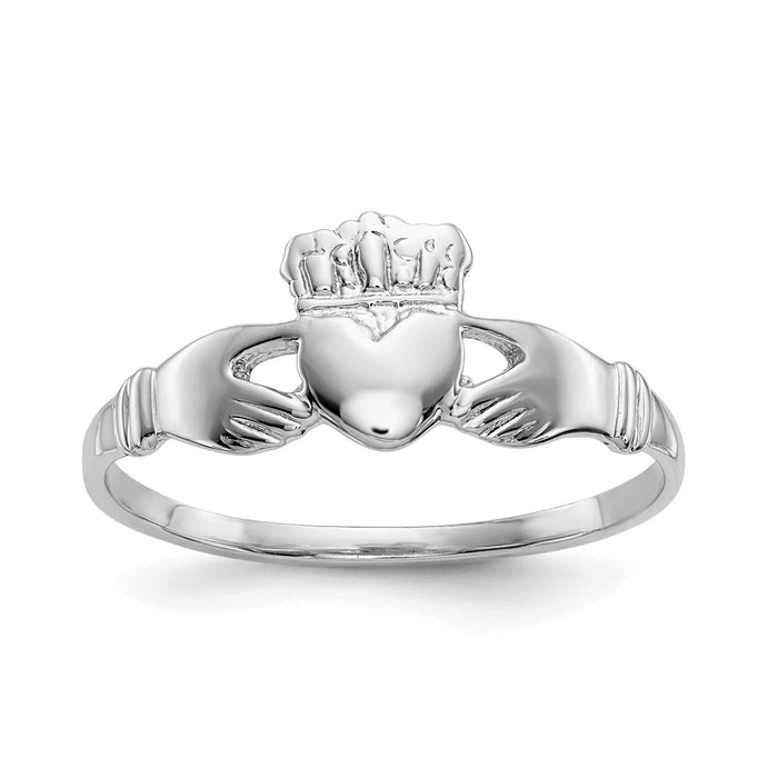 14k White Gold Irish Claddagh Ring by Fine Color Jewels
