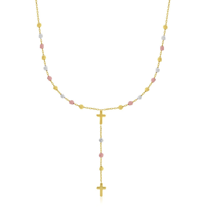 14k Tri-Color Gold Rosary Chain Necklace by Avera Group