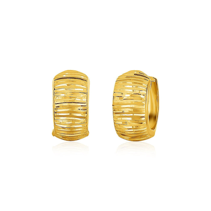 14k Yellow Gold Diamond Cut Hoop Design Earrings by Avera Group