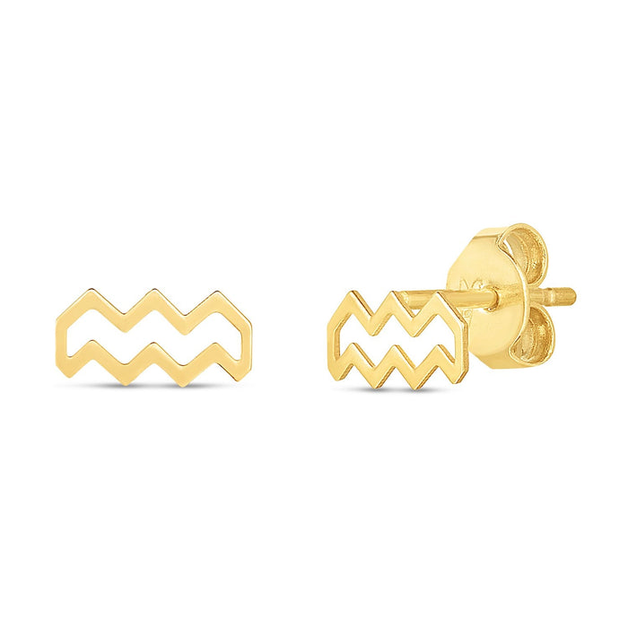 14K Yellow Gold Aquarius Stud Earrings by Avera Group