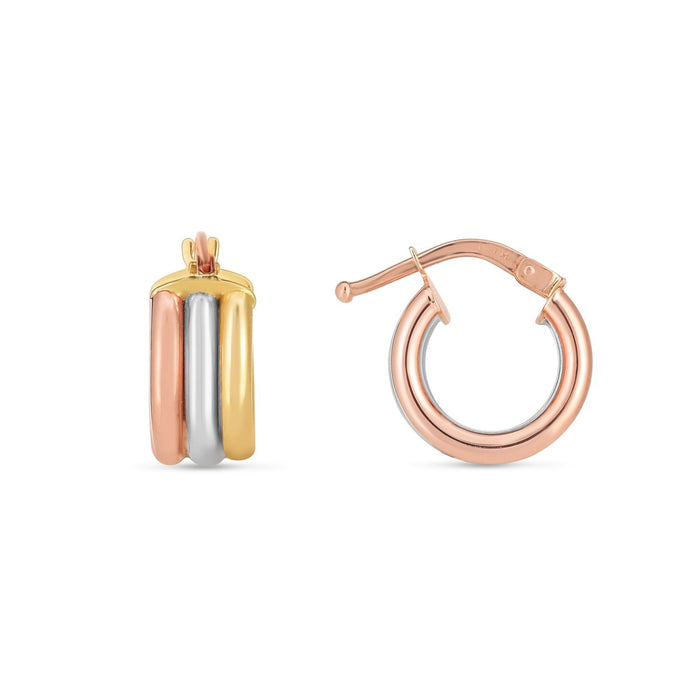 14k Tri Color Gold Trilogy Hoops by Avera Group